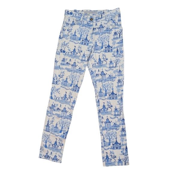 Gretchen Scott Pants - Gretchen Scott Pagoda Toile Pants Womens 29 Blue White Chinoiserie